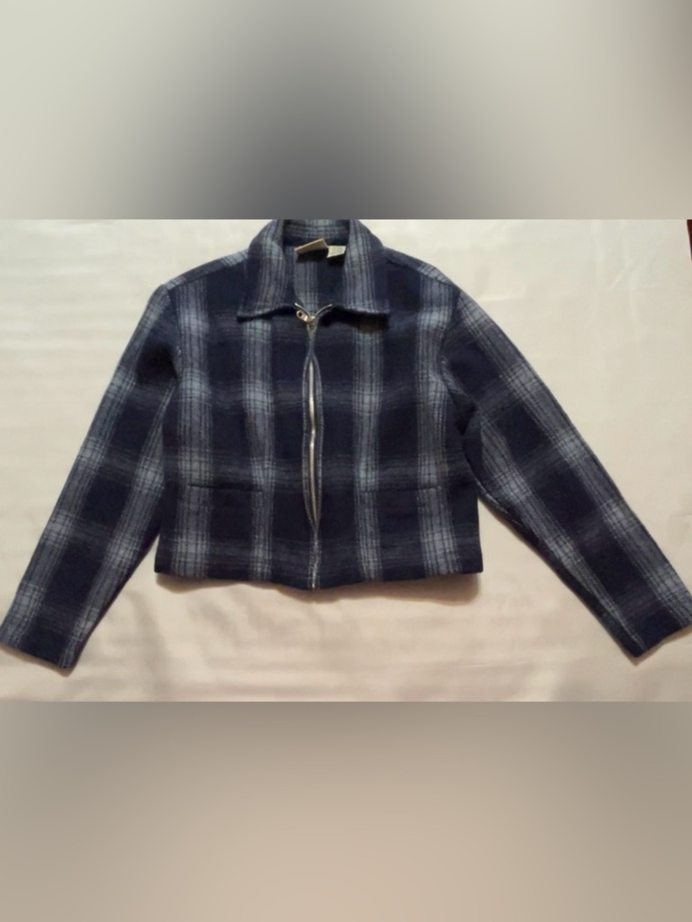 Women’s Navy Plaid Zip-Front Jacket